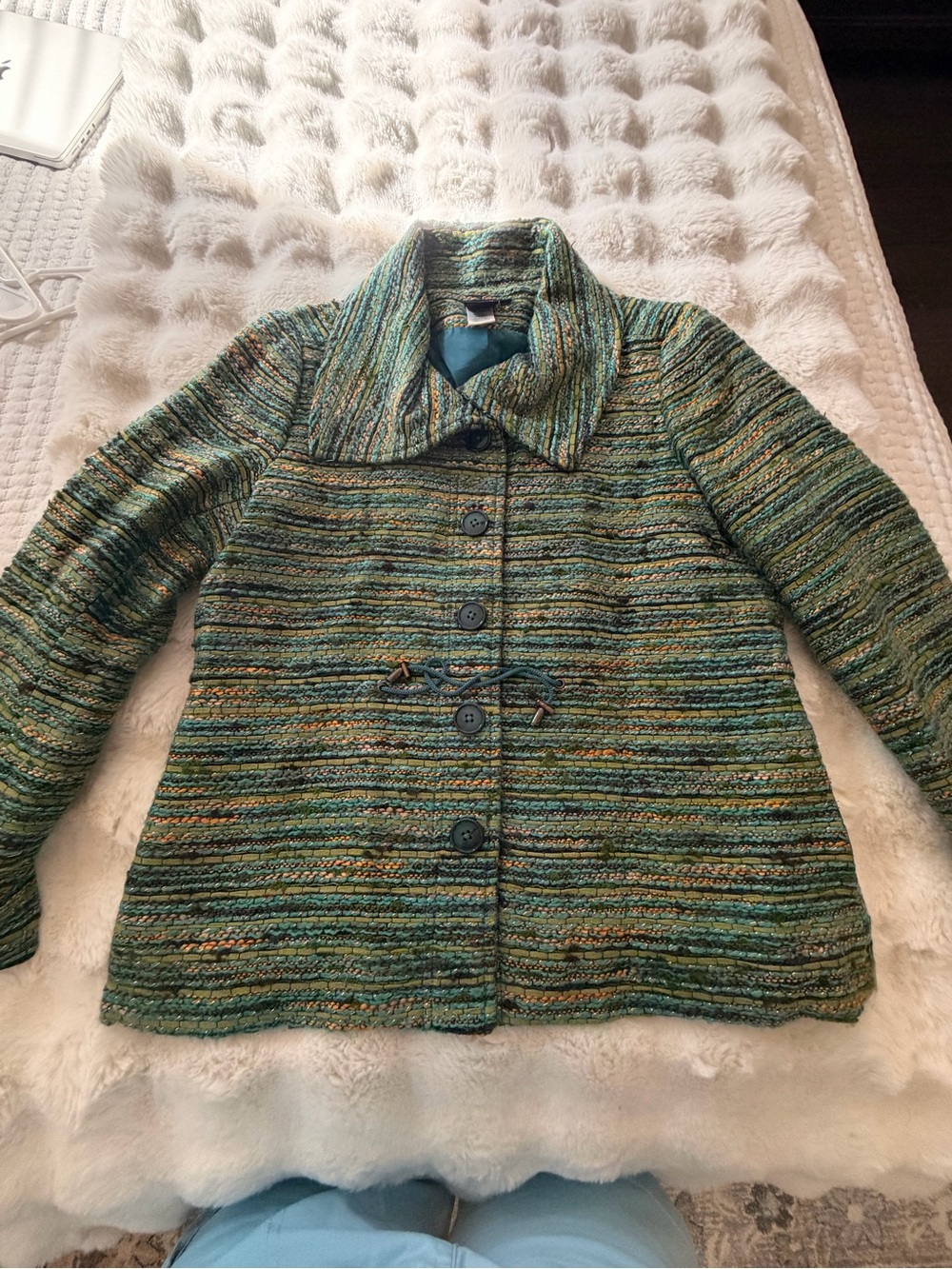 Sharon Young Multitone Green Knit Pea Coat